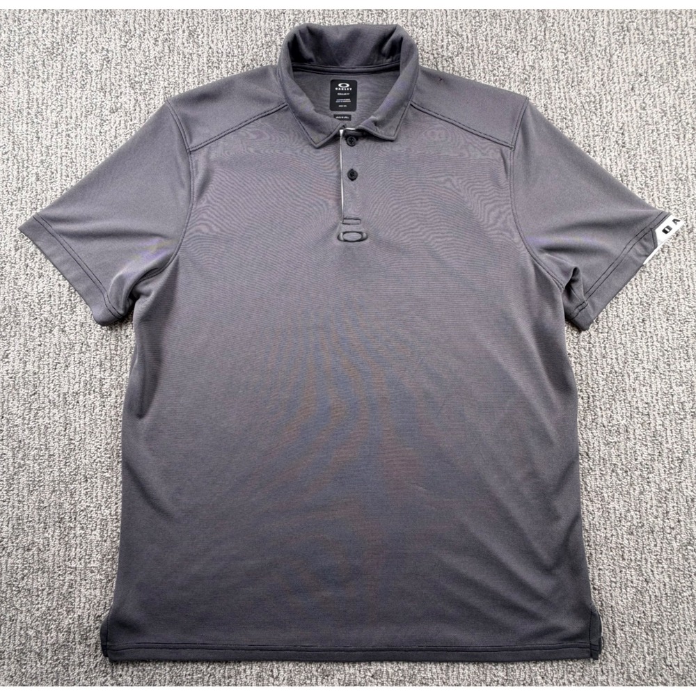 Oakley Polo Shirt Mens Medium Gray Regular Fit Short Sleeve Micro Stripe Golf
